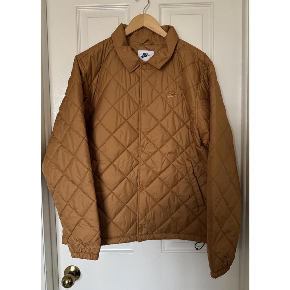Nike Men’s Medium Lightweight Full-Snap Quilted Fill Jacket Flax FZ0634-224 NEW